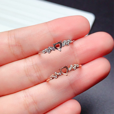 s925银简约爱心戒指空托心形4*4mm代镶透辉石 紫晶  x