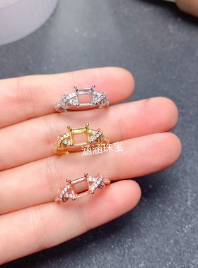 s925银饰品戒指空托方形6*6mm代镶托帕石 欧泊 黄水晶 简单清新 m