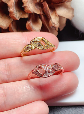 s925银饰品戒指空托椭圆形3*5mm 树叶款 代镶 祖母绿  红宝石 L