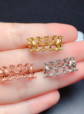 s925银爱心款戒指空托11粒心形4*4mm代镶碧玺 坦桑日韩流行  L