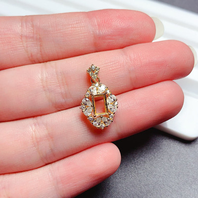 s925银吊坠空托长方形4*6mm豪华轻奢时尚 饰品礼物 未镶嵌  x
