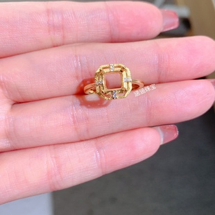 8mm代镶水晶 s925纯银戒指吊坠耳钉套装 空托古法银方形5