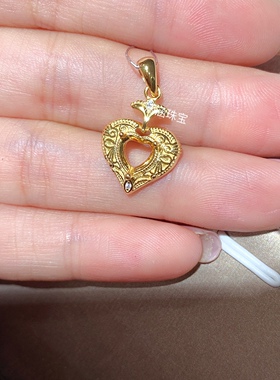 s925银吊坠空托复古款电镀黄金色心形6*6mm代镶碧玺 石榴石时尚 J