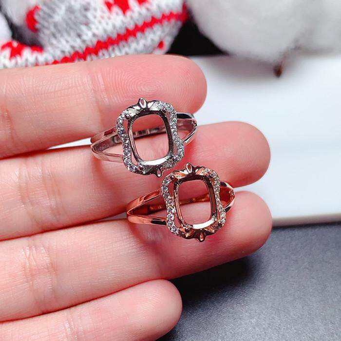 s925银戒指空托长方形7*9mm 个性设计 未镶嵌 碧玺 托帕石  s