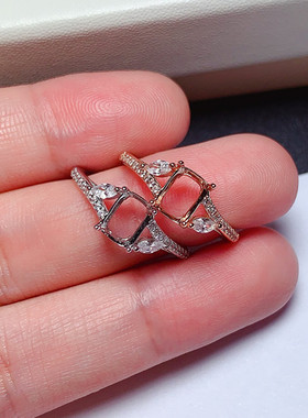 s925纯银戒指空托长方形5*6mm时尚简约百搭代镶嵌通勤款 x