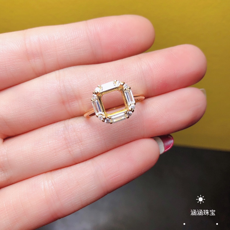 s925银饰品戒指空托方形水晶时尚