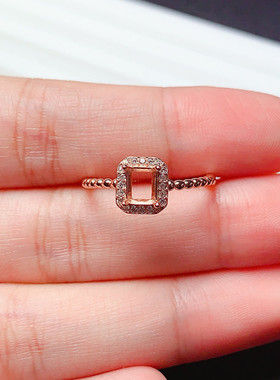 简约s925银戒指空托长方形4*5mm代镶海蓝宝 坦桑石 学生礼物  x