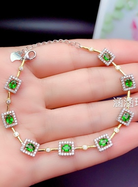 s925银饰品手链空托透辉石椭圆形