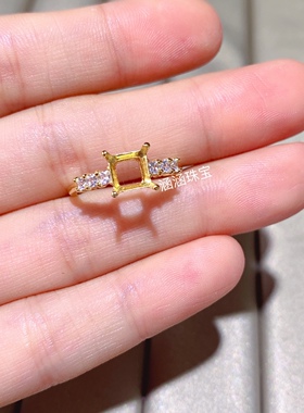 925银饰品戒指空托方形6*6mm代镶托帕石 欧泊 黄水晶 简单清 J