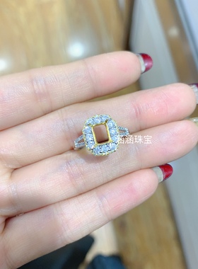 s925银饰品戒指空托 豪华双色款 长方形5*7mm代镶托帕石 石榴石