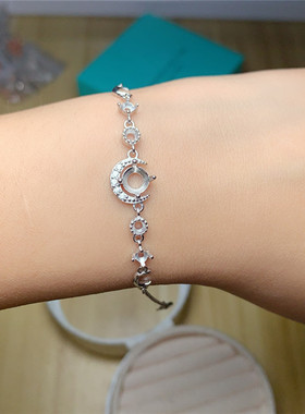 s925银手链空托 圆形6*6 3*3 代镶嵌 m