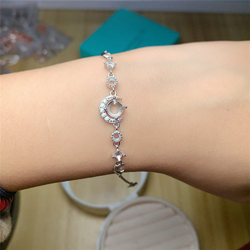 s925银手链空托 圆形6*6 3*3 代镶嵌 m