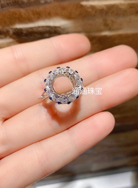 s925银戒指空托豪华款圆形10*10mm代镶托帕石黄水晶 日韩礼物  y