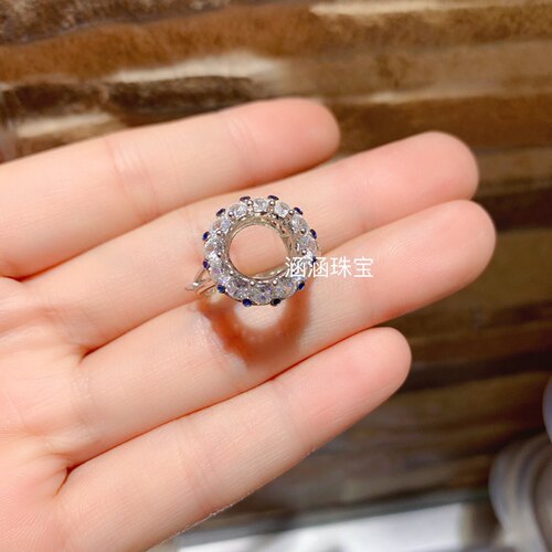 s925银戒指空托豪华款圆形10*10mm代镶托帕石黄水晶 日韩礼物  y