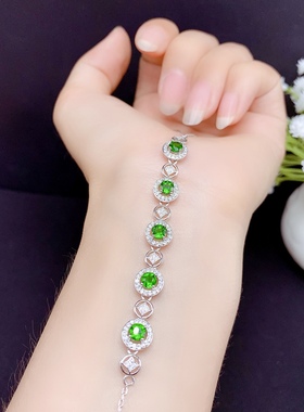 手链圆形透辉石时尚风银饰品