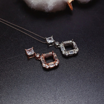 银吊坠空托方形6*6mm轻奢时尚925银托饰品配件 水晶 石榴石 x