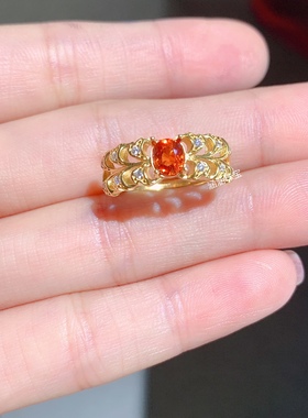 s925银饰品戒指空托电镀黄金色椭圆形5*6mm代镶粉达 碧玺 时尚  J