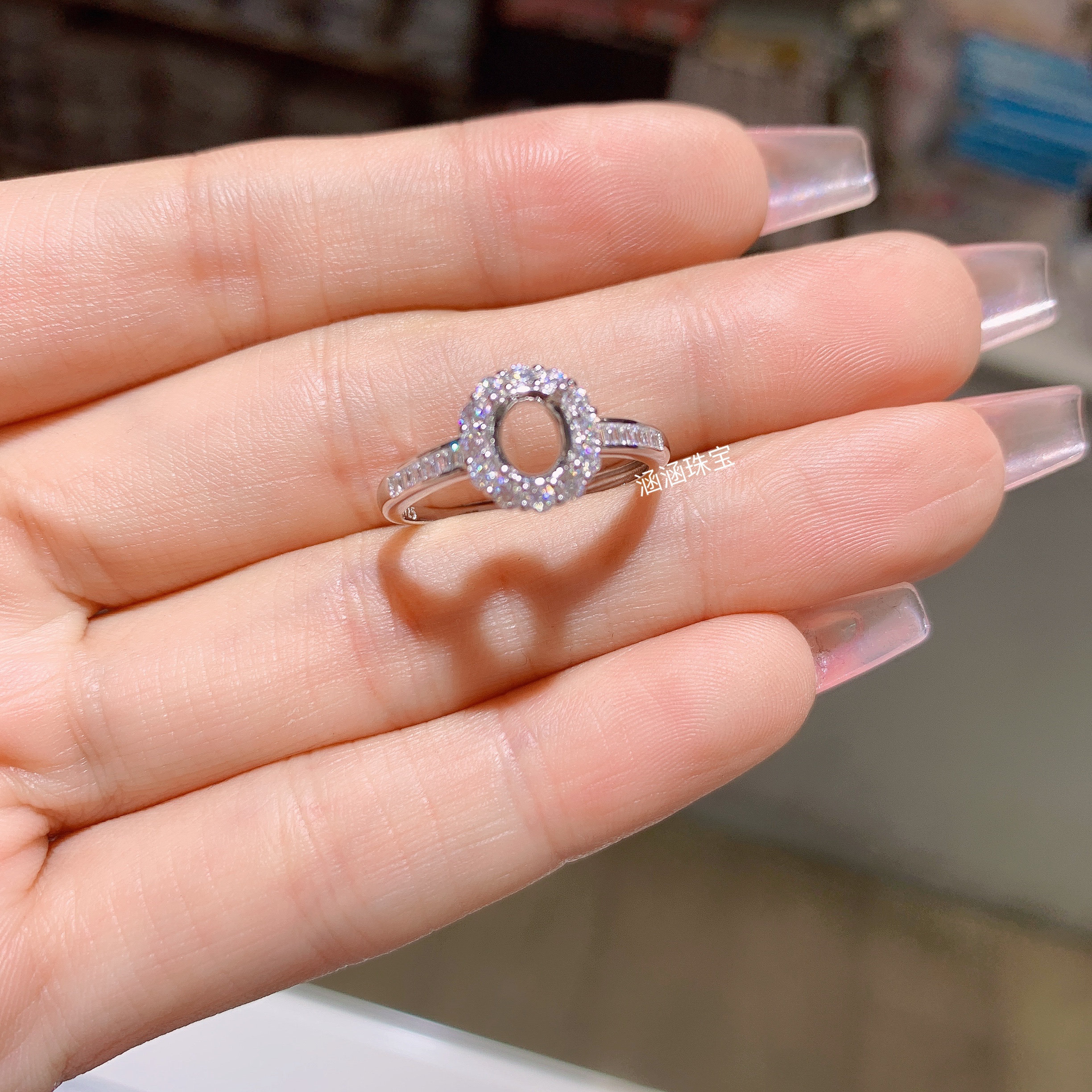 s925银饰品戒指空托 椭圆形5*6mm代镶碧玺 水晶diy 时尚百搭清新J