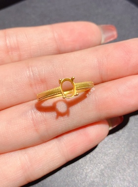 s925银戒指空托古法银电镀黄金色 椭圆形4*6 5*7mm代镶红蓝宝  J