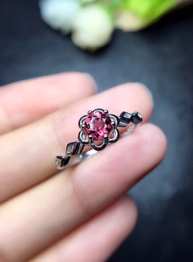 925纯银戒指空托小巧石榴石圆形