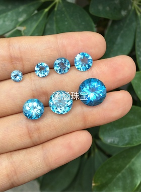 天然瑞士蓝圆形可镶吊坠裸石戒面
