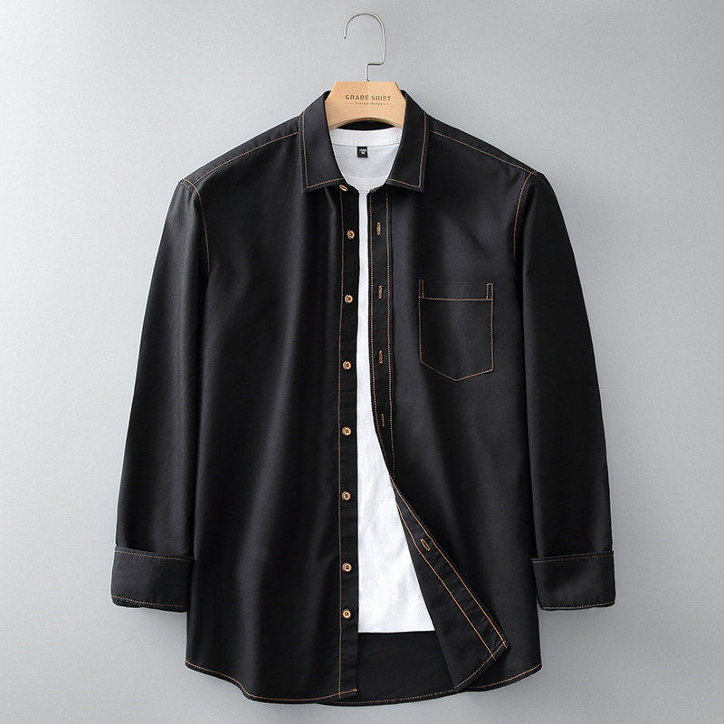 2026春装新款纯棉水洗牛仔长袖衬衫男士百搭简约休闲衬衣青年上衣