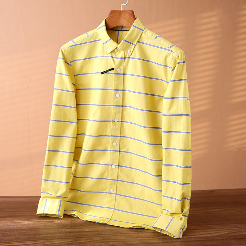 2026春装新款经典纯棉轻商格纹长袖衬衫领扣款男士百搭休闲衬衣潮