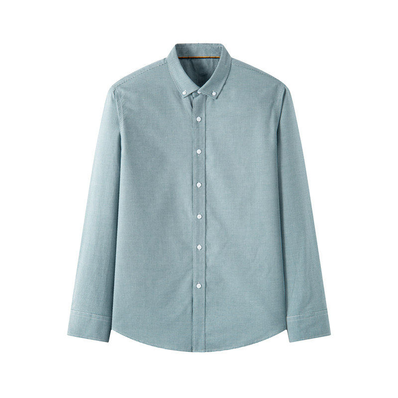 2026春装经典新款纯棉轻商务千鸟格长袖衬衫领扣款男百搭休闲衬衣