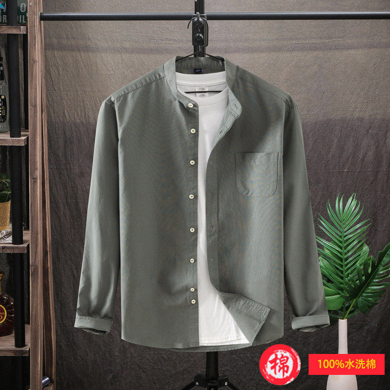 2026春装新款立领长袖衬衫男青年纯棉牛津纺商务休闲百搭衬衣潮装