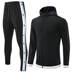 篮球出场服连帽套装秋冬长袖训练服全开扣裤投篮运动服全套定制号