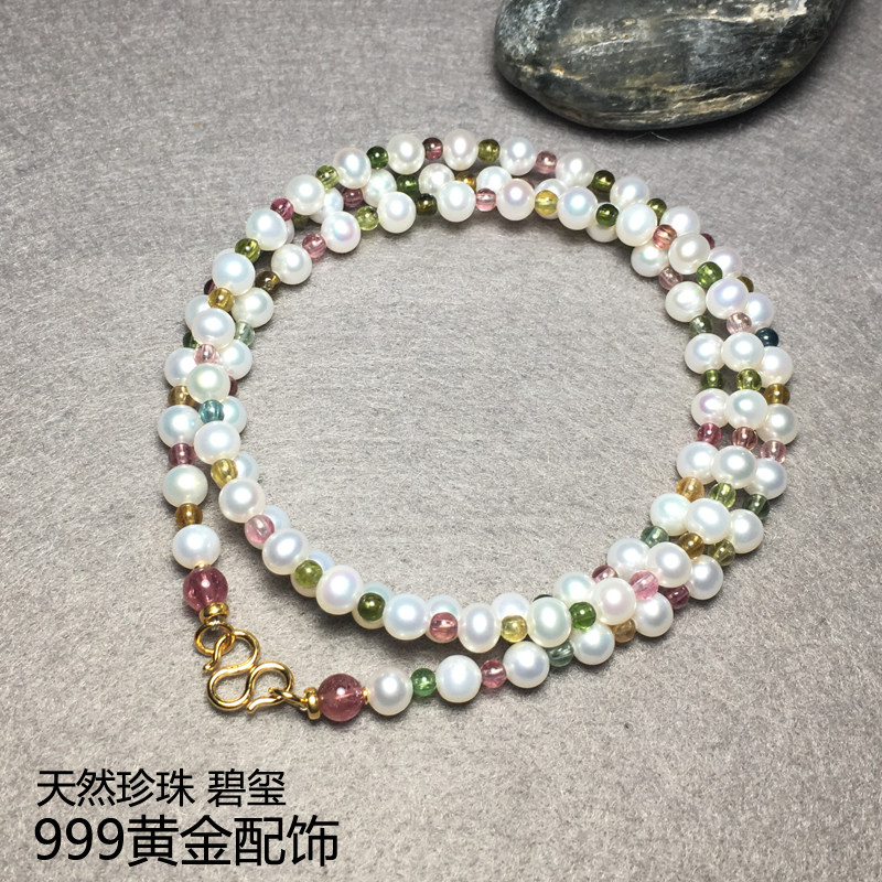 原创高端礼品天然珍珠唐卡佛牌链子天然碧玺佛牌挂链999黄金链子
