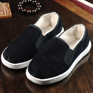 养脚舒适一脚蹬布鞋 老人室内保暖居家 男士 纯手工千层底加绒棉鞋