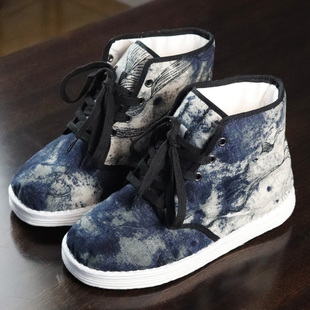 手工千层纳底棉花布鞋男 女 冬加厚保暖高帮系带水墨风国潮棉靴子