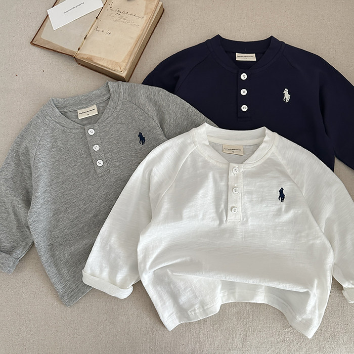 韩国专柜儿童长袖T恤男女童2025秋季新款潮上衣宝宝POLO领打底衫