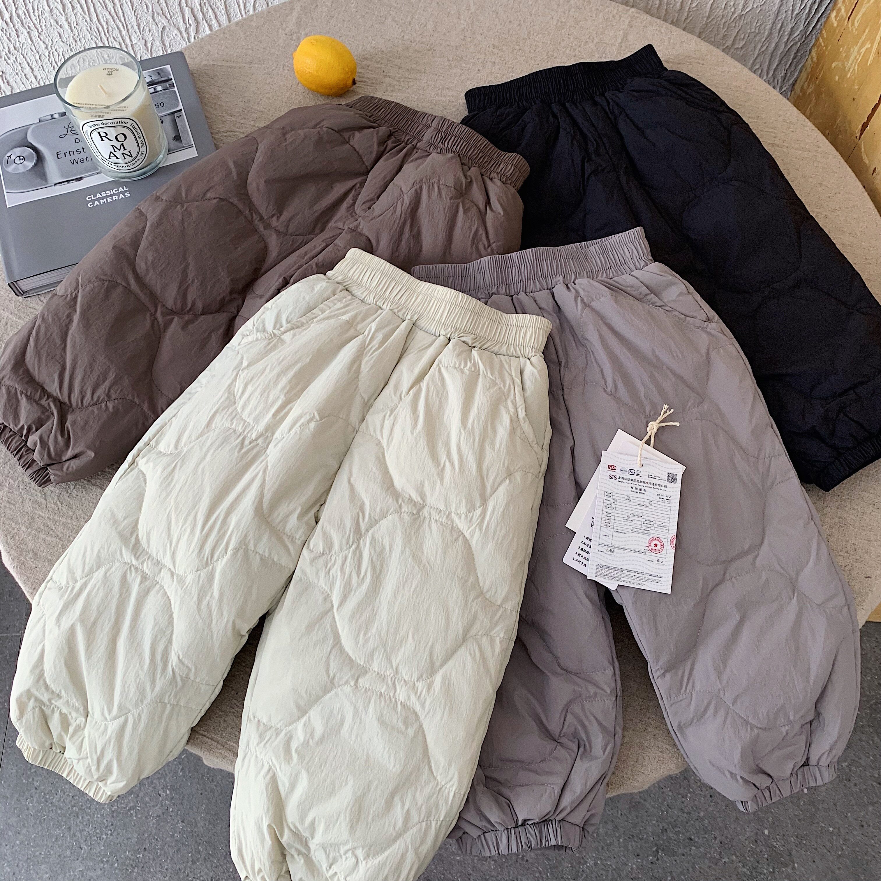 韩版专柜儿童羽绒裤冬季装男女童棉裤子加厚潮宝宝纯色休闲裤户外