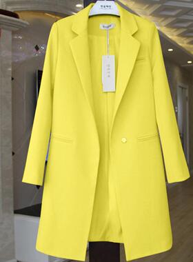 网红百搭垂感女炸街黄色中长款休闲时尚气质西服2025春秋新款韩版