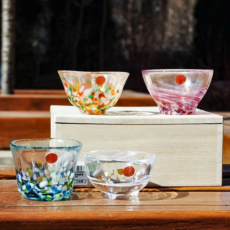 ADERIA日本津轻四季杯手工玻璃茶杯彩色烧酒杯清酒杯