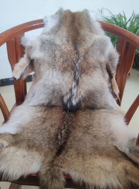 Coyotes北美郊狼皮沙发垫皮草坐垫狼毛汽车靠背一体椅子套罩加厚