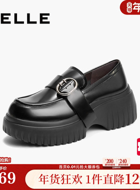 百丽女鞋子厚底增高JK乐福鞋通勤新款黑色小皮鞋深口单鞋3FBB3CA4