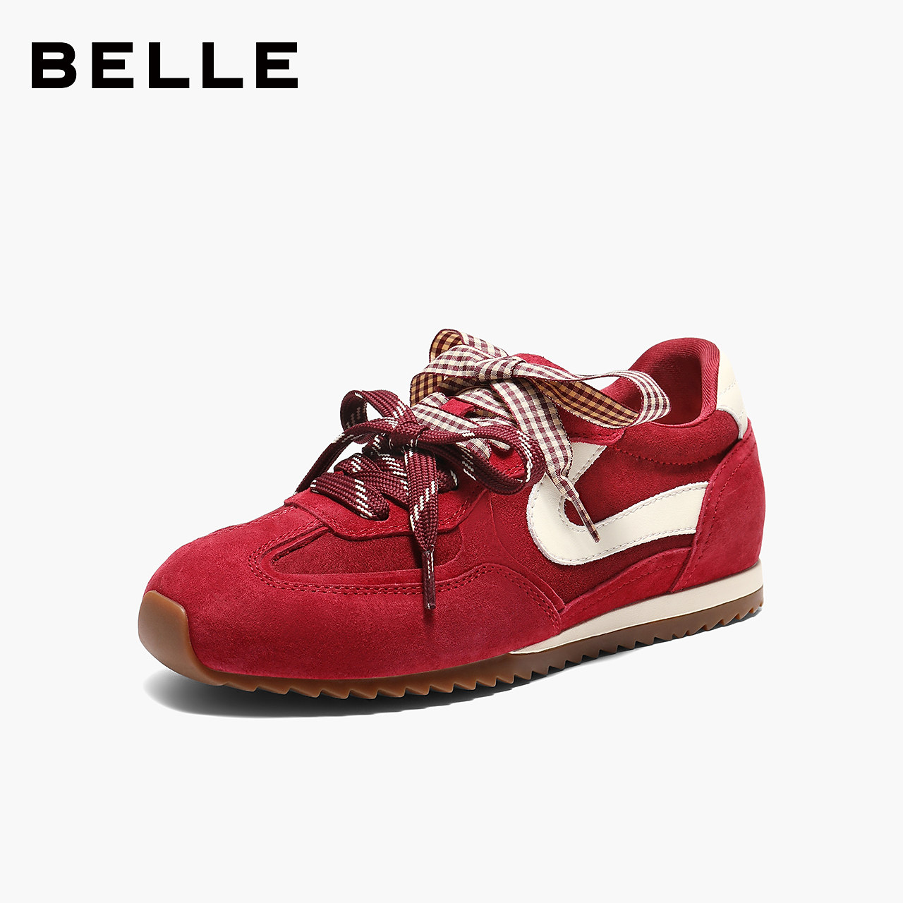 【新品试用】百丽女鞋子复古红色德训鞋阿甘鞋新款内增高休闲鞋