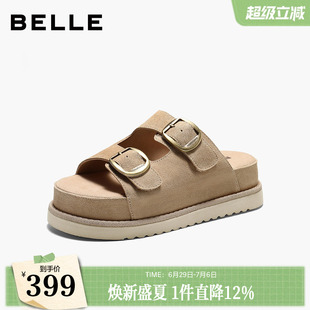 百丽勃肯女鞋子2026夏新款厚底增高一字可外穿凉拖鞋DY046BT6
