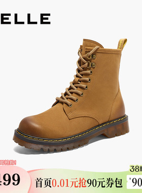 百丽厚底大黄靴女靴子冬季新款户外工装短靴英伦风马丁靴BCX62DZ4