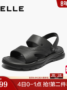 百丽男鞋休闲两穿凉拖鞋25夏新商场同款真牛皮沙滩爸爸鞋8RH01BL5