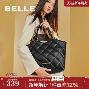 百丽包包女新款 通勤大容量手提托特包菱格包小香风单肩包X6384DX2