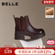 百丽加绒保暖真皮切尔西靴子女冬款 棉鞋 厚底烟筒短靴F2K1DDD5