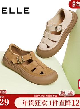 百丽透气罗马凉鞋女夏季新款包头厚底猪笼妈妈单鞋子D6T1DBK5