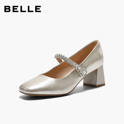 【新品试用】百丽粗高跟软底玛丽珍鞋女26春季新款真皮浅口单鞋子