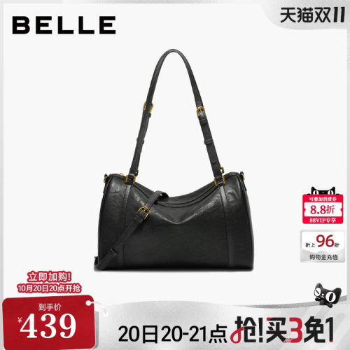 百丽包包女冬新款时尚休闲复古反绒单肩斜挎波士顿包X2109AX6