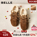 周雨彤同款百丽女鞋跳跳糖红色芭蕾德训鞋加绒休闲棉鞋B2432CM5预