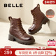 百丽红宝石女靴子厚底英伦风马丁靴新款 冬加绒复古短靴B2310DD4